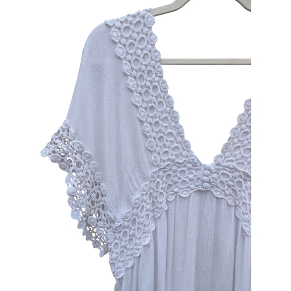 Blue Island Tunic Dress Top Crochet Trim White Size L - Picture 2 of 5